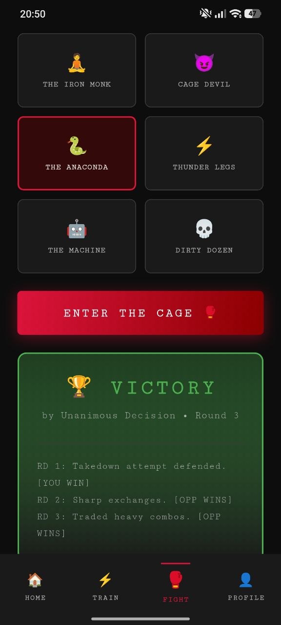 Fight simulator screen